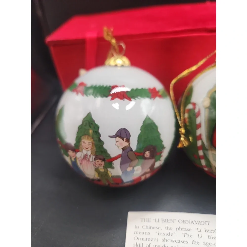 Vintage 1998 Pier 1 Li Bien Santas Lap Christmas Ornament Set Boxed w Note Card
